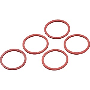 Öt piros szálas tömítés, Ø 21 mm x Ø 25 mm, csövekhez és szerelvényekhez.