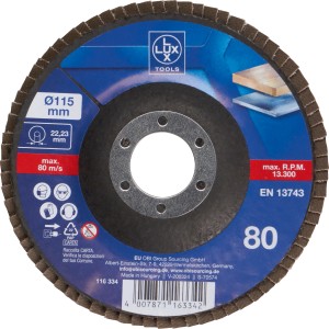 LUX lamellás csiszolókorong Multi Ø 115 mm, K80 szemcse, sarokcsiszoló tartozék.
