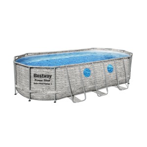 Bestway acélvázas medence szett Power Steel Swim Vista, ovális, 549 x 274 x 122 cm, szürke.