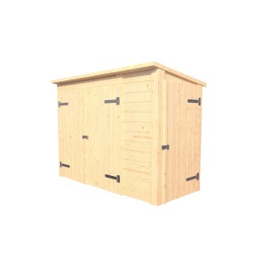 Weka Multibox kerti szekrény polcrendszerrel, természetes fából, két ajtóval.