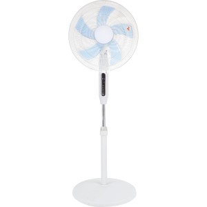 Fehér álló ventilátor SV 55-41 Cool Air kék-fehér rotorlapátokkal, Ø 43 cm, magasság 130 cm.