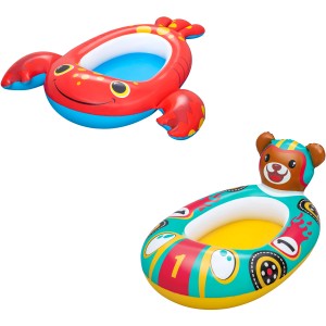 Bestway Splash Buddy felfújható gyermekcsónakok, válogatott: Homár és medve design a vízi szórakozáshoz.