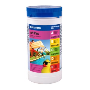 Pooltrend pH Plus a medence fertőtlenítéséhez. Tartály kék fedéllel.