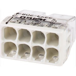 Wago kötődoboz-csatlakozó, 8 pólusú, átlátszó, 0,5-2,5 mm² vezetékekhez.
