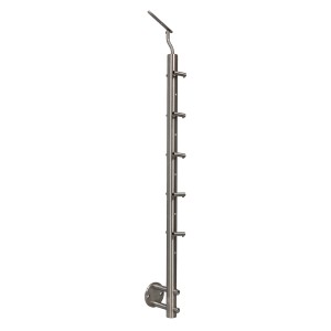 Rozsdamentes acél V2A korláttartó oszlop, 100 cm magas, 5 kerek rúdtartóval az oldalsó szereléshez.