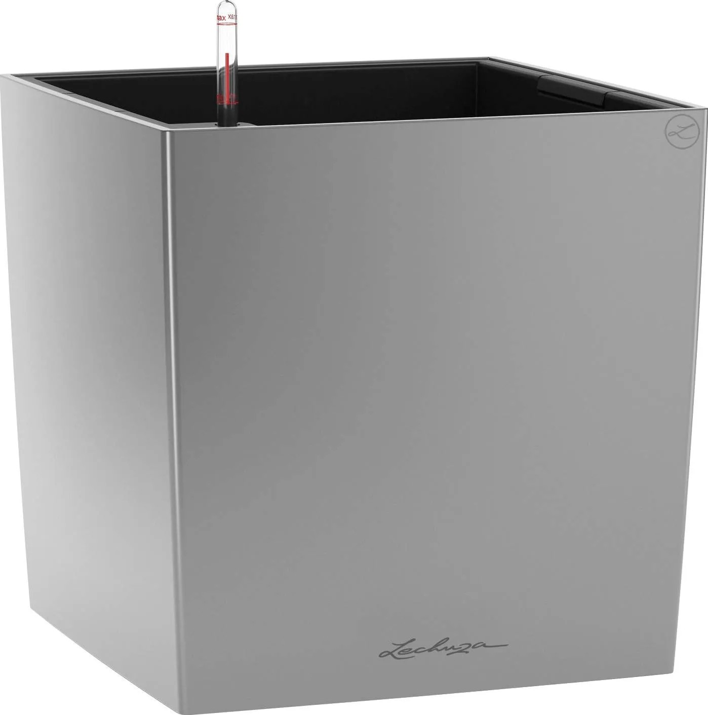 Maceta LECHUZA Cube Premium 50 - Color Negro Brillante, Con Sistema De Riego Automático, Sustrato PON, Ideal Para Interiores