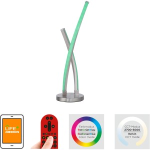 LOLAsmart-Swing okos LED asztali lámpa acél színben, állítható fényszínnel.