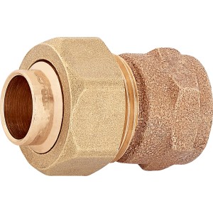 Vörösréz forrasztó idom, 15 mm x 18,6 mm (Rp 1/2), rézcsövekhez, kétrészes.