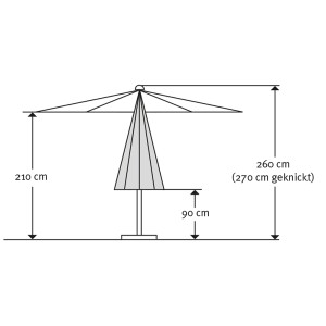 Műszaki rajz: Schneider Harlem napernyő Ø 270 cm, a napernyő méretei és részletei.