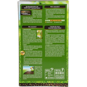 Compo Saat Fűmag utóvetéshez 1 kg-os csomag, részletes nézet a termékinformációkról.