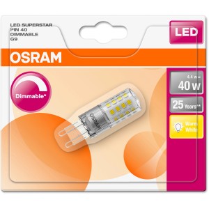Osram LED izzó Pin G9, 4,4W, meleg fehér bliszterben. Kompakt LED lámpa G9-es foglalathoz.