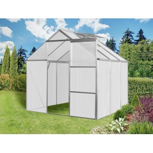 Floraworld Grow I üvegház tetőablakkal a kertben.