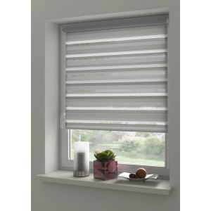 Gardinia EasyFix dupla roló, 90x150 cm, szürke, ablakon dekorációval.