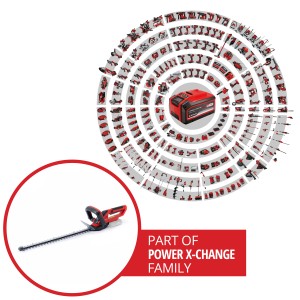 Einhell Power X-Change akkus sövényvágó GC-CH 1855/1 Li Solo, piros/fekete, a Power X-Change család tagja.