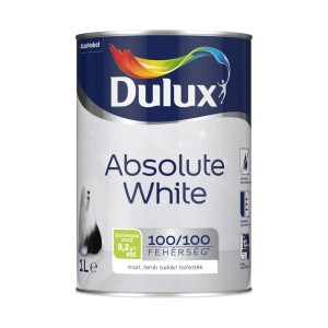 Dulux Absolute White falfesték doboz, fehér beltéri festék.