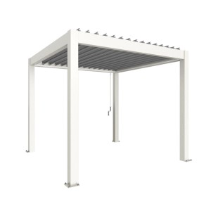 Biohort Pergola 3x3 m fehér-ezüst színben: Modern teraszfedés állítható lamellákkal.