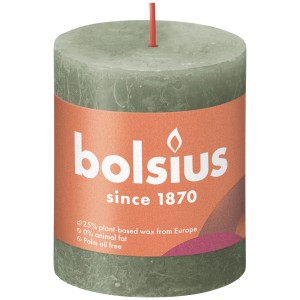 Bolsius Rusztikus gyertya Shine, 80/68 mm, Friss olíva. Oszlopos gyertya a meghitt pillanatokhoz.