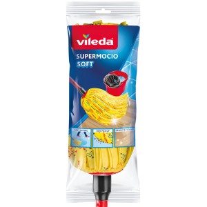 Vileda SuperMocio Soft felmosó nyéllel, sárga felmosófej a csomagolásban.