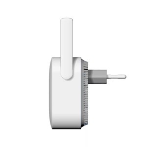 Fehér Wi-Fi repeater okosotthon biztonsághoz.