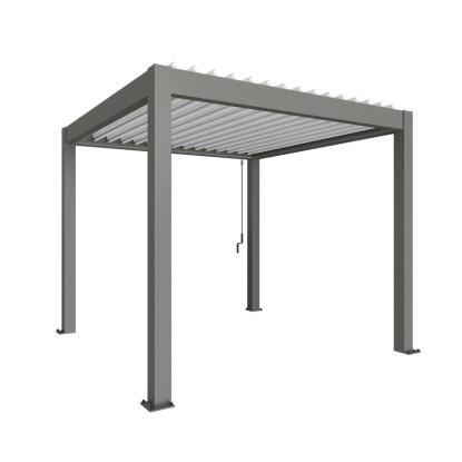 Biohort Pergola 3x3 m kvarc fehér színben: Modern teraszfedés lamellákkal és vízelvezetéssel.