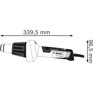 Ábra egy Bosch Professional GHG 20-60 hőlégfúvóról méretekkel.