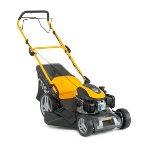 Stiga Combi 48 SQ benzinmotoros fűnyíró sárga-fekete színben, fűgyűjtővel.