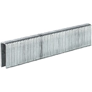 Einhell kapcsok, 19 mm, 3000 darab, tűzőgépekhez. Közelkép a fémből készült finom huzalkapcsokról.