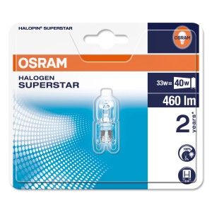 Osram G9 halogén izzó, 35W, meleg fehér, 2 db-os szett. Kompakt, nagyfeszültségű izzó sokoldalú használatra.