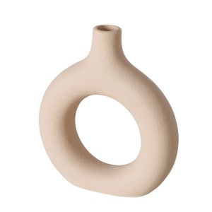 Bézs Boltze Home Lanyo váza lyukkal, 12 cm, kőedényből.