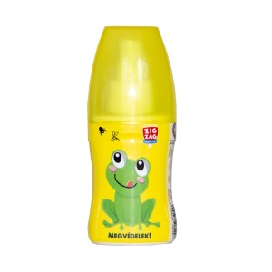 Sárga spray palack béka mintával szúnyogriasztóhoz.