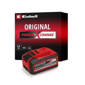 Einhell 18V 5-8Ah Multi-Ah PXC Plus akkumulátor elektromos szerszámokhoz, piros és fekete.