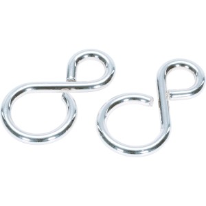 Két nikkelezett S-horog, 29 mm, láncok összekötéséhez, terhelhetőség 5 kg-ig.