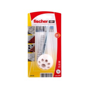 Fischer ajtóütköző TS 8 W, nylon, csavarral és tiplivel, csomagolásban.