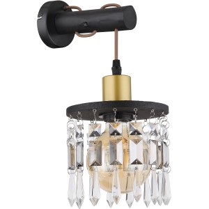 Globo Comma fali lámpa, fekete-arany kristályokkal, 1 ágú, modern design.