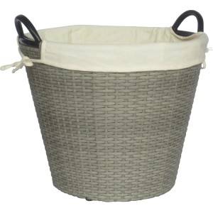 Szürke FIREFIX rattan kosár két fogantyúval és szövet betéttel, ideális tűzifához vagy játékokhoz.