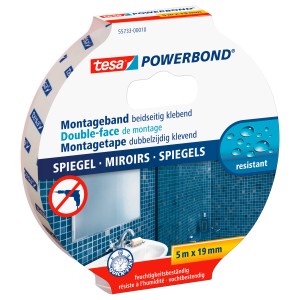 Tesa Powerbond Szerelőszalag Tükör, 5m x 19mm, tükrök rögzítéséhez nedves helyiségekben.
