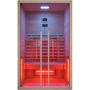 Sanotechnik Ruby 2 infraszauna 2 személy részére, hemlock fából, teljes spektrumú sugárzókkal és színes fénnyel.