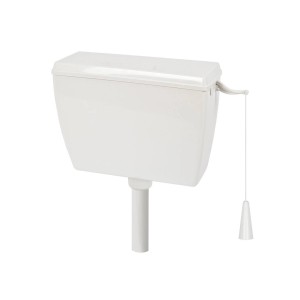 Fehér falra szerelhető WC tartály húzózsinórral.