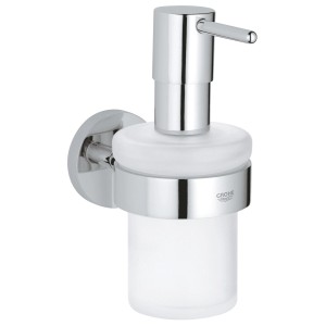 Grohe QuickFix szappanadagoló tartóval, króm, üveg/fém, 160 ml űrtartalom.