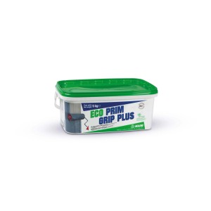 Vödör Mapei Eco Prim Grip Plus alapozó, fehér, zöld fedéllel.