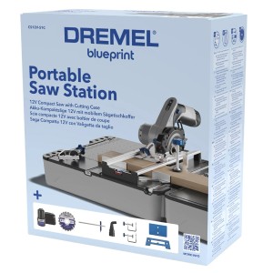Dremel Mobile-Sägestation CS12V-S1C dobozban tartozékokkal. Kompakt körfűrész fűrészasztal tokkal.