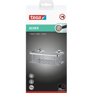 Tesa Aluxx zuhanypolc mély aljjal, krómozott alumínium, fúrás nélküli falra szereléshez.