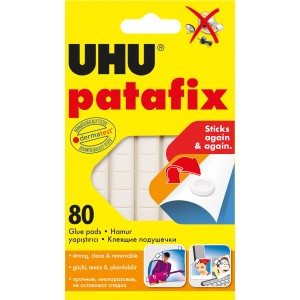 Uhu Patafix Original, 80 db fehér, áthelyezhető ragasztópárna tárgyak rögzítéséhez.