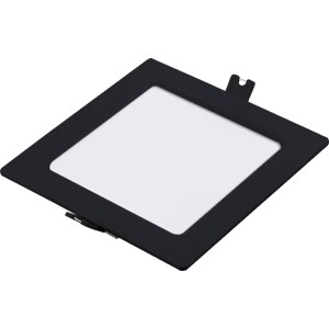 Négyzet alakú LED-es beépíthető lámpa fekete kerettel.