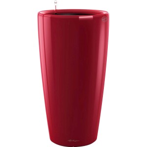 Magasfényű piros Lechuza Rondo Premium virágoszlop, 56 cm magas, öntözőrendszerrel.