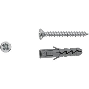 LUX Dübel 5x25 mm csavarokkal, 20 darabos készlet betonhoz és téglához, részletes nézet.