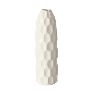 Fehér Boltze Home Simona váza, 31 cm magas, geometrikus domborművel.