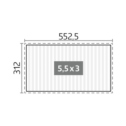 Felülnézet a fehér Biohort Pergola 5,5 m x 3 m méretekkel. Ideális teraszfedésként.