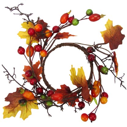 Dekorkoszorú bogyók levelekkel színes 20 cm átmérő