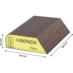 Bosch Expert Fine csiszolótömb, csiszolószerszám sárga szivaccsal és csiszolópapírral.